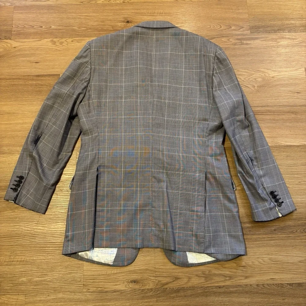 Ermenegildo‎ Zegna Blazer Mens 43L Trofeo 600 Gray Glen Plaid Wool Silk Lining